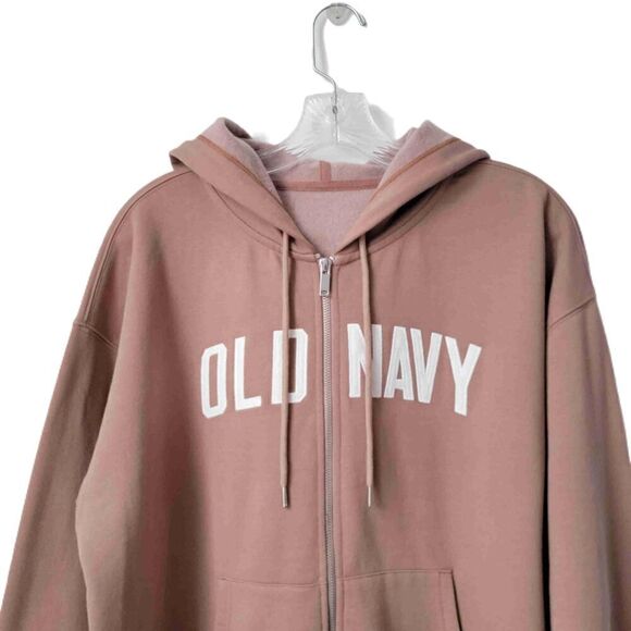 NEW Old Navy Gray Logo Zip Hoodie Front Pockets Drawstrings Unisex Raglan XL - Picture 2 of 9